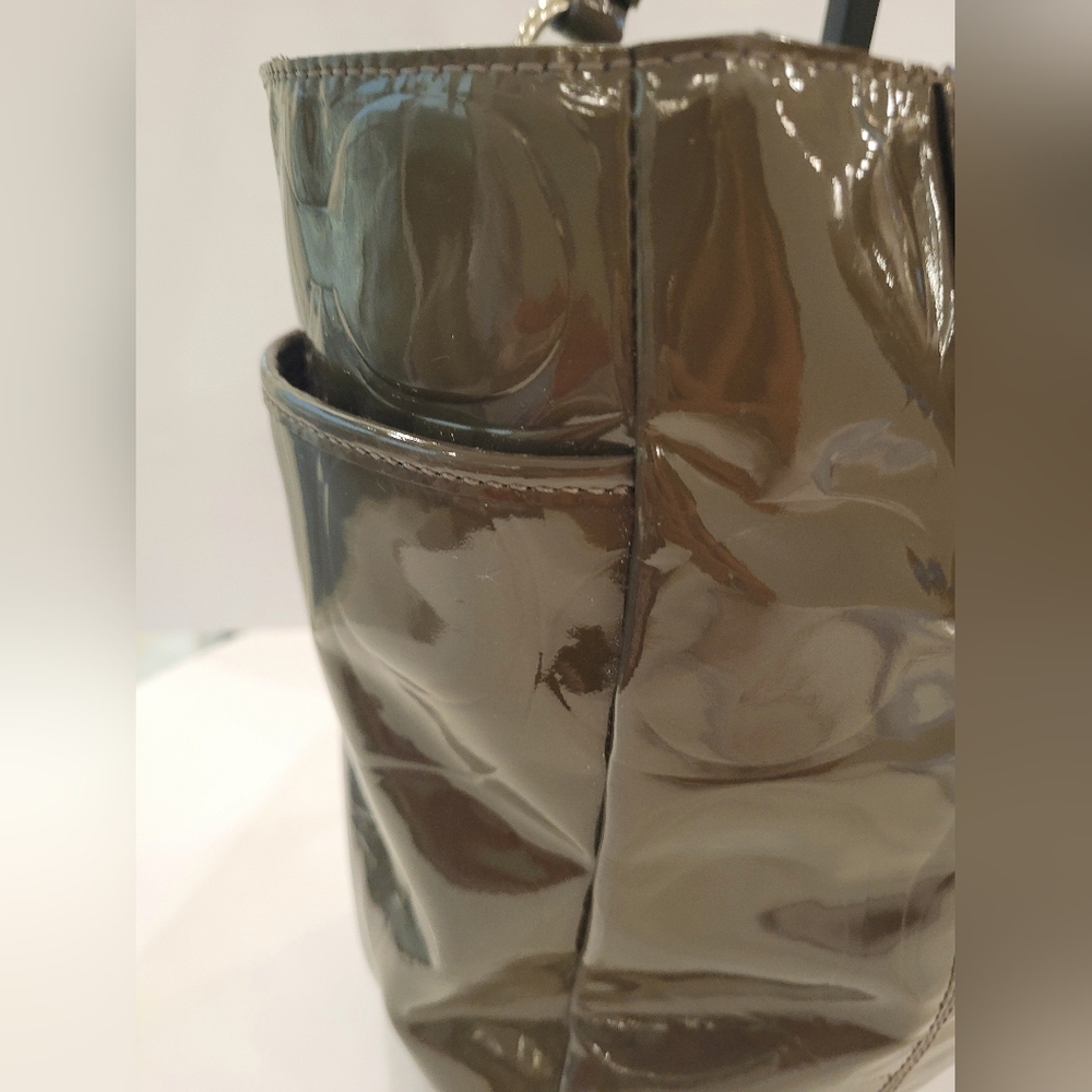 Coach Olive Green Op Art Embossed Patent Leather - Picture 12 of 15